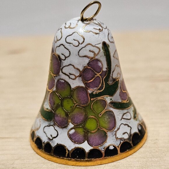 Miniature Cloisonné 1.25 inch Enamel Brass Bells Floral Motif Set of 3 Vintage - Picture 4 of 8